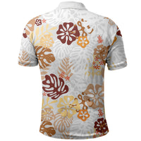 Brown Aloha Hawaiian Polo Shirt Monstera Hibiscus Tropical Pattern