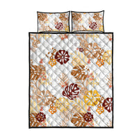 Brown Aloha Hawaiian Quilt Bed Set Monstera Hibiscus Tropical Pattern