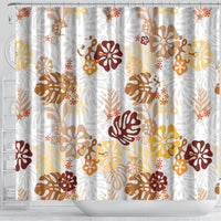 Brown Aloha Hawaiian Shower Curtain Monstera Hibiscus Tropical Pattern