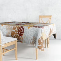 Brown Aloha Hawaiian Tablecloth Monstera Hibiscus Tropical Pattern