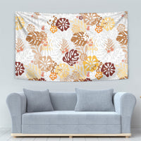 Brown Aloha Hawaiian Tapestry Monstera Hibiscus Tropical Pattern