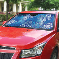 Blue Aloha Hawaiian Auto Sun Shade Monstera Hibiscus Tropical Pattern