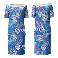 Blue Aloha Hawaiian Couples Matching Puletasi and Hawaiian Shirt Monstera Hibiscus Tropical Pattern