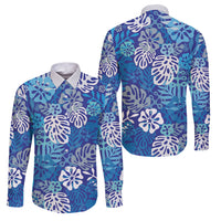 Blue Aloha Hawaiian Family Matching Short Sleeve Bodycon Dress and Hawaiian Shirt Monstera Hibiscus Tropical Pattern