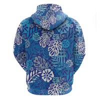 Blue Aloha Hawaiian Hoodie Monstera Hibiscus Tropical Pattern