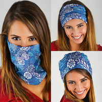 Blue Aloha Hawaiian Neck Gaiter Monstera Hibiscus Tropical Pattern