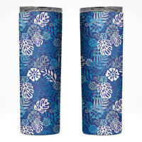 Blue Aloha Hawaiian Skinny Tumbler Monstera Hibiscus Tropical Pattern