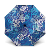 Blue Aloha Hawaiian Umbrella Monstera Hibiscus Tropical Pattern