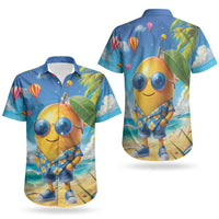 Funny Hawaii Mango Couples Matching Off Shoulder Maxi Dress and Hawaiian Shirt Tropical Summer Beach Mascot Vacation