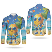 Funny Hawaii Mango Couples Matching Off Shoulder Maxi Dress and Long Sleeve Button Shirt Tropical Summer Beach Mascot Vacation