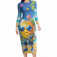 Funny Hawaii Mango Long Sleeve Bodycon Dress Tropical Summer Beach Mascot Vacation