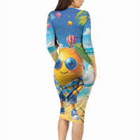Funny Hawaii Mango Long Sleeve Bodycon Dress Tropical Summer Beach Mascot Vacation