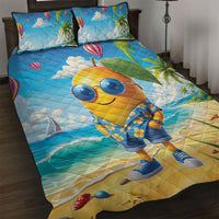 Funny Hawaii Mango Quilt Bed Set Tropical Summer Beach Mascot Vacation