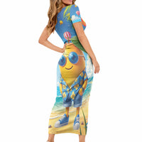 Funny Hawaii Mango Short Sleeve Bodycon Dress Tropical Summer Beach Mascot Vacation