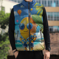 Funny Hawaii Mango Sleeveless Puffer Jacket Tropical Summer Beach Mascot Vacation