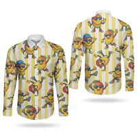 Funny Hawaii Mango Hip Hop Cartoon Couples Matching Off Shoulder Short Dress and Long Sleeve Button Shirt Summer Beach Party