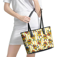 Funny Hawaii Mango Hip Hop Cartoon Leather Tote Bag Summer Beach Party