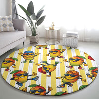 Funny Hawaii Mango Hip Hop Cartoon Round Carpet Summer Beach Party