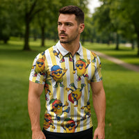 Funny Hawaii Mango Hip Hop Cartoon Zipper Polo Shirt Summer Beach Party