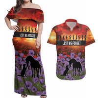 Personalised ANZAC Day Couples Matching Off Shoulder Maxi Dress and Hawaiian Shirt Remembering the Animals of War
