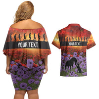 Personalised ANZAC Day Couples Matching Off Shoulder Short Dress and Hawaiian Shirt Remembering the Animals of War