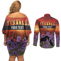Personalised ANZAC Day Couples Matching Off Shoulder Short Dress and Long Sleeve Button Shirt Remembering the Animals of War