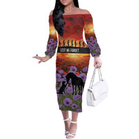 Personalised ANZAC Day Off The Shoulder Long Sleeve Dress Remembering the Animals of War LT19 Women Purple - Polynesian Pride