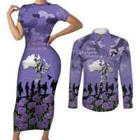 ANZAC Day Couples Matching Short Sleeve Bodycon Dress and Long Sleeve Button Shirt Lest We Forget the Animals Too