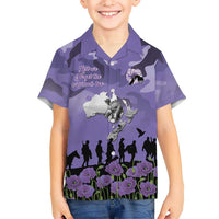 ANZAC Day Family Matching Off The Shoulder Long Sleeve Dress and Hawaiian Shirt Lest We Forget the Animals Too LT19 Son's Shirt Purple - Polynesian Pride