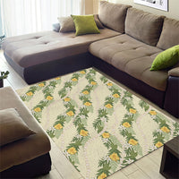 Hawaiian Pikake Maile Lei Area Rug Tiare Hibiscus Kalo Palapalai Leaf Beige