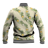 Hawaiian Pikake Maile Lei Baseball Jacket Tiare Hibiscus Kalo Palapalai Leaf Beige