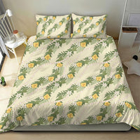 Hawaiian Pikake Maile Lei Bedding Set Tiare Hibiscus Kalo Palapalai Leaf Beige