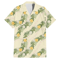 Hawaiian Pikake Maile Lei Family Matching Off Shoulder Maxi Dress and Hawaiian Shirt Tiare Hibiscus Kalo Palapalai Leaf Beige LT19 Dad's Shirt - Short Sleeve Beige - Polynesian Pride