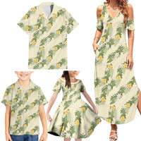 Hawaiian Pikake Maile Lei Family Matching Summer Maxi Dress and Hawaiian Shirt Tiare Hibiscus Kalo Palapalai Leaf Beige LT19 - Polynesian Pride