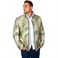 Hawaiian Pikake Maile Lei Padded Jacket Tiare Hibiscus Kalo Palapalai Leaf Beige