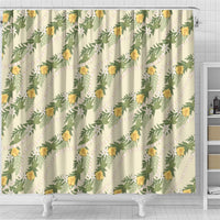 Hawaiian Pikake Maile Lei Shower Curtain Tiare Hibiscus Kalo Palapalai Leaf Beige