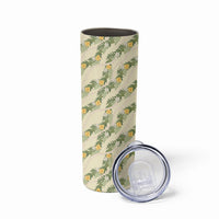 Hawaiian Pikake Maile Lei Skinny Tumbler Tiare Hibiscus Kalo Palapalai Leaf Beige LT19 - Polynesian Pride