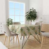 Hawaiian Pikake Maile Lei Tablecloth Tiare Hibiscus Kalo Palapalai Leaf Beige