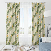 Hawaiian Pikake Maile Lei Window Curtain Tiare Hibiscus Kalo Palapalai Leaf Beige