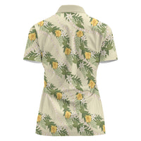 Hawaiian Pikake Maile Lei Women Polo Shirt Tiare Hibiscus Kalo Palapalai Leaf Beige LT19 - Polynesian Pride
