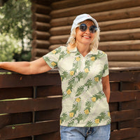 Hawaiian Pikake Maile Lei Women Polo Shirt Tiare Hibiscus Kalo Palapalai Leaf Beige LT19 - Polynesian Pride