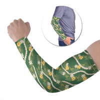 Hawaiian Pikake Maile Lei Arm Sleeves Tiare Hibiscus Kalo Palapalai Leaf Green