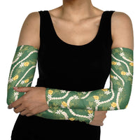 Hawaiian Pikake Maile Lei Arm Sleeves Tiare Hibiscus Kalo Palapalai Leaf Green