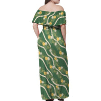 Hawaiian Pikake Maile Lei Family Matching Off Shoulder Maxi Dress and Hawaiian Shirt Tiare Hibiscus Kalo Palapalai Leaf Green LT19 - Polynesian Pride
