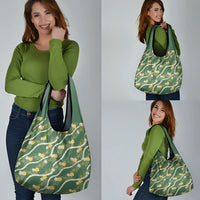 Hawaiian Pikake Maile Lei Grocery Bag Tiare Hibiscus Kalo Palapalai Leaf Green