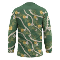 Hawaiian Pikake Maile Lei Hockey Jersey Tiare Hibiscus Kalo Palapalai Leaf Green