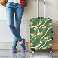 Hawaiian Pikake Maile Lei Luggage Cover Tiare Hibiscus Kalo Palapalai Leaf Green