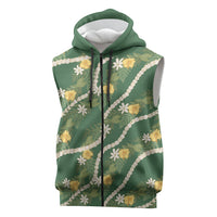 Hawaiian Pikake Maile Lei Sleeveless Zip Hoodie Tiare Hibiscus Kalo Palapalai Leaf Green