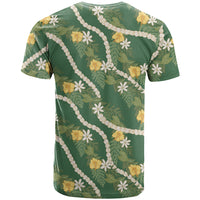 Hawaiian Pikake Maile Lei T Shirt Tiare Hibiscus Kalo Palapalai Leaf Green