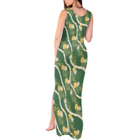 Hawaiian Pikake Maile Lei Tank Maxi Dress Tiare Hibiscus Kalo Palapalai Leaf Green